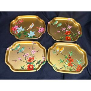 Vintage Elite Trays England Bird Floral Set of 4